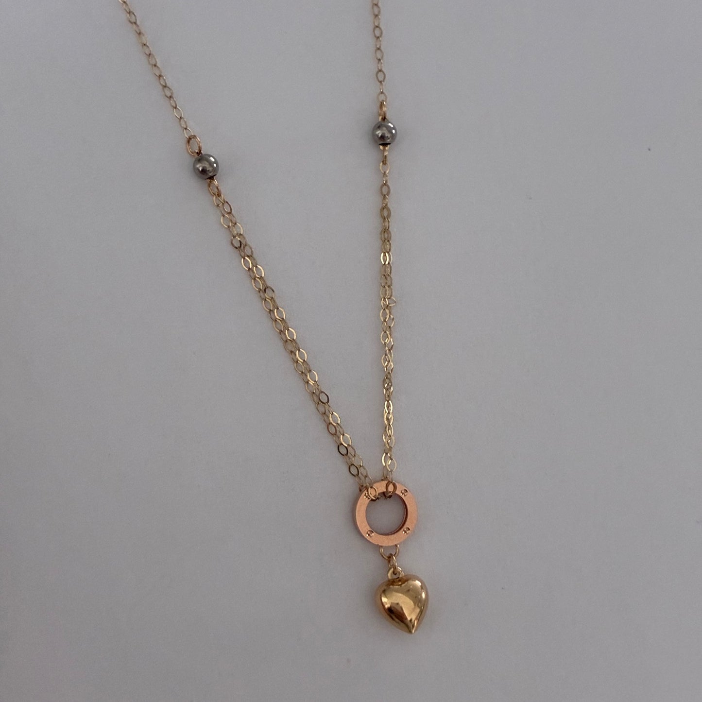 MINI ROLON CHAIN ​​+ CT PENDANT WITH THREE GOLD HEART ITALY 18K 45CM - 0.92GR