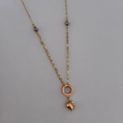 MINI ROLON CHAIN ​​+ CT PENDANT WITH THREE GOLD HEART ITALY 18K 45CM - 0.92GR