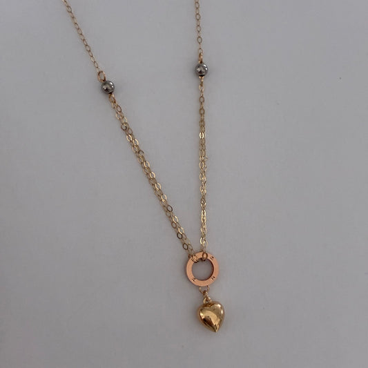 MINI ROLON CHAIN ​​+ CT PENDANT WITH THREE GOLD HEART ITALY 18K 45CM - 0.92GR