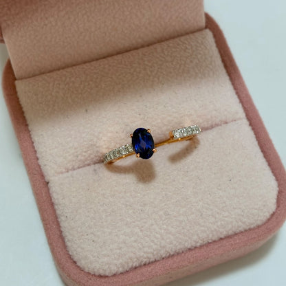 ANILLO SOLITARIO DIAMANTES NATURALES 0,19QTS + ZAFIRO NATURAL CENTRAL 0,61QTS ORO ROSA ITALY 18K TALLA 7 - 2,17GR