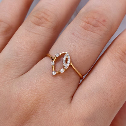 ANILLO CORAZON SILUETA FLOR DE LOTO NATURAL 0,09QTS ORO AMARILLO ITALY 18K TALLA 7 - 1,22GR
