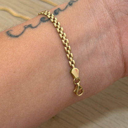 WATCH-STYLE LINK BRACELET 3.2MM YELLOW GOLD 18K ITALY - 19.5CM 4.98GR