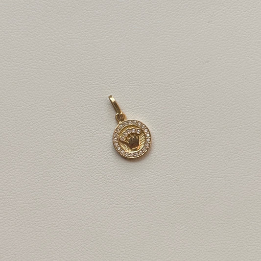 WHITE ZIRCON CROWN PENDANT 1.7CM 18K YELLOW GOLD - 1.15GR