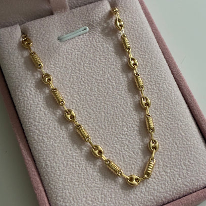 CADENA RUSTICA + GRANO DE CAFÉ 4MM ORO AMARILLO COL 18K 50CM - 6,69GR