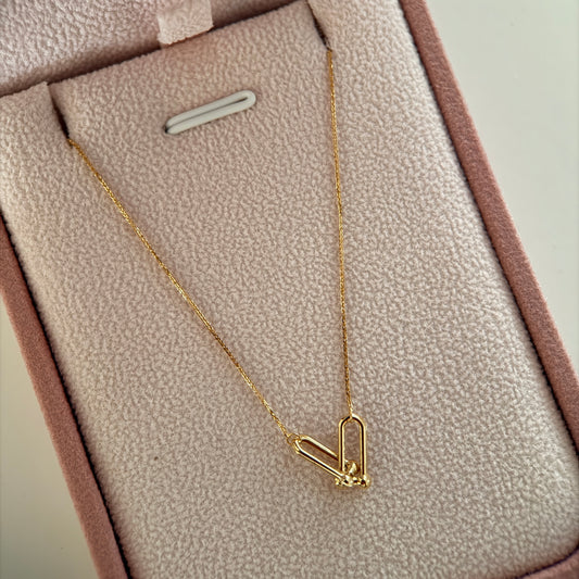 0.6MM MINI FRANCO CHAIN + HORSESHOE PENDANT YELLOW GOLD ITALY ESP 18K 45CM - 0.81GR
