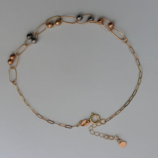 PULSERA PAPER CLIP +  BOLAS LISAS 3MM TRES OROS ITALY ESP 18K 16CM  19CM - 0,76GR