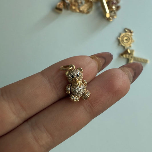 DIJE MINI OSO ARTICULADO OJOS NEGROS PIEDRAS BLANCAS 1.9CM ORO AMARILLO COL 18K - 2,57GR