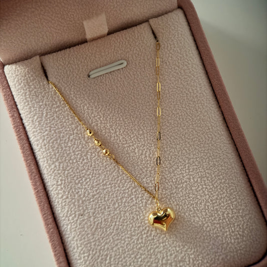 MINI FRANCO BRACELET + DIAMOND-CUT BEAD AND HEART CLIP YELLOW GOLD ITALY ESP 18K 18CM TO 20CM - 0.82GR
