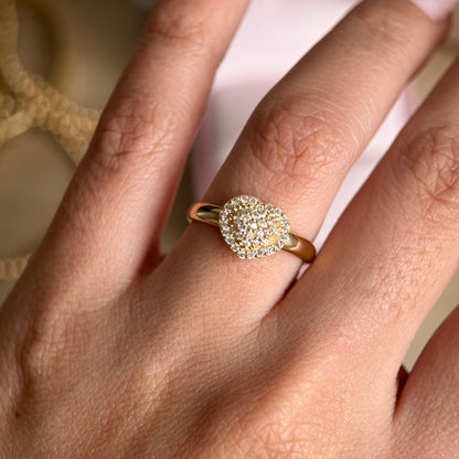PUFFY HEART RING WITH WHITE STONES YELLOW GOLD 18K SIZE 6 - 2.2GR