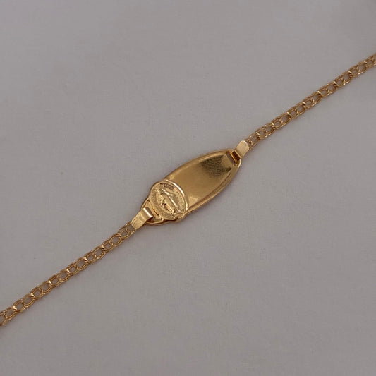 BABY BRACELET WITH OVAL PLAQUE WITH MIRACULOUS VIRGIN, FOLLOWED RING, 18K YELLOW GOLD, 13CM - 1.23GR