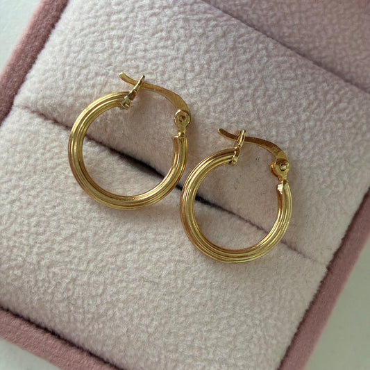 Striped tubular hoop earrings 1.1cm 18K yellow gold - 1.04g
