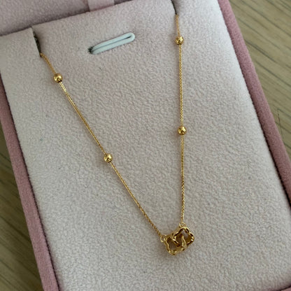 MINI FRANCO CHAIN + INTERLOCKED CLOVERS AND SMOOTH BEADS YELLOW GOLD ITALY ESP 18K 42CM TO 45CM - 1.13GR