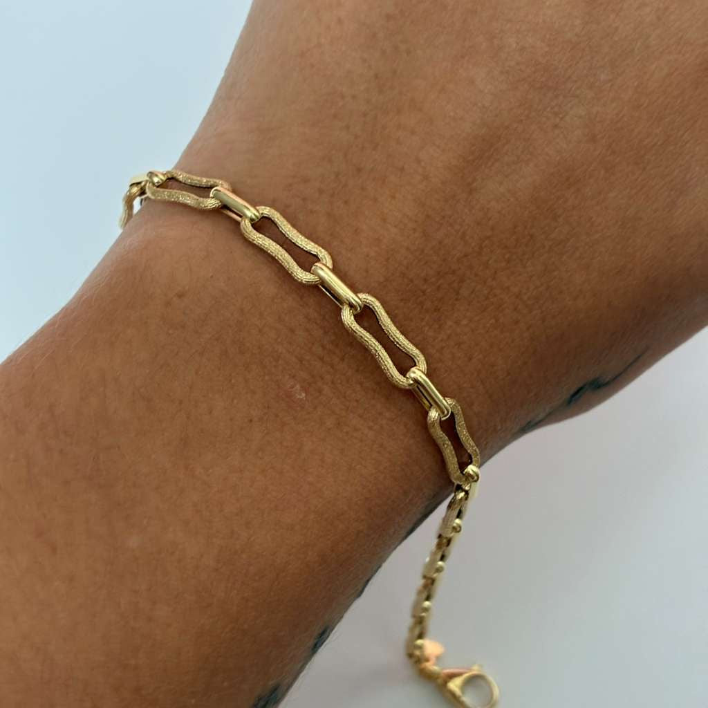 PULSERA OLAS DEL MAR DIAMANTADAS 5MM ORO AMARILLO ITALY ESP 18K 18.5CM - 3,06GR