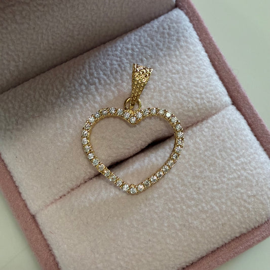 HEART SILHOUETTE PENDANT WITH WHITE STONES 2.4CM 18K YELLOW GOLD - 1.17GR