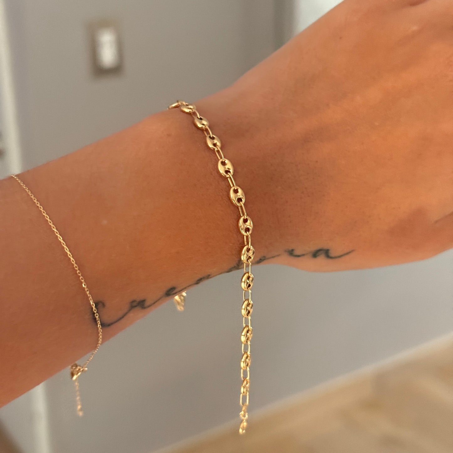 4MM COFFEE BEAN BRACELET 18K YELLOW GOLD 19CM - 2.94GR