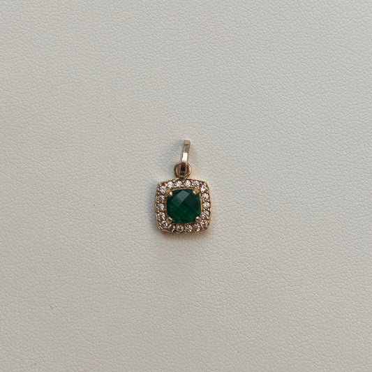 SQUARE PENDANT GREEN AND WHITE ZIRCON 1.6CM 18K YELLOW GOLD - 1.36GR