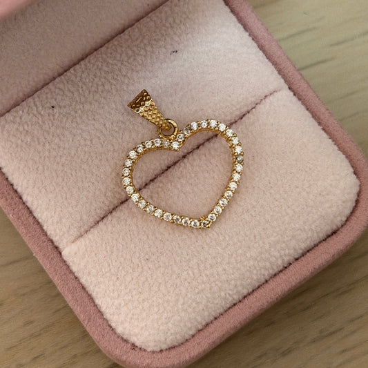 HEART SILHOUETTE PENDANT WITH WHITE STONES 2.4CM 18K YELLOW GOLD - 1.19GR