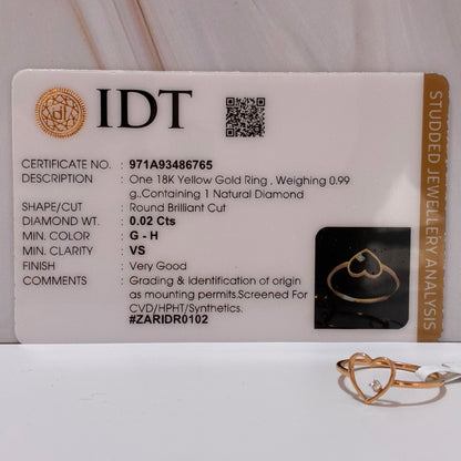 ANILLO CORAZON SILUETA DIAMANTE NATURAL 0,02QTS ORO AMARILLO ITALY 18K TALLA 6.5 - 0,99GR