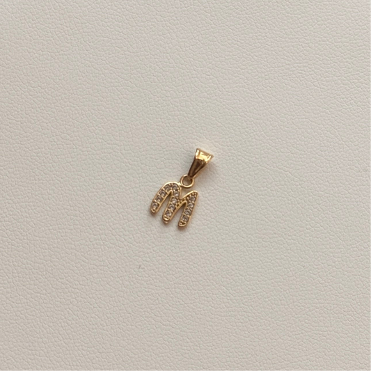 LETTER M SILHOUETTE PENDANT WITH WHITE ZIRCONS 1.4CM 18K YELLOW GOLD - 0.41GR