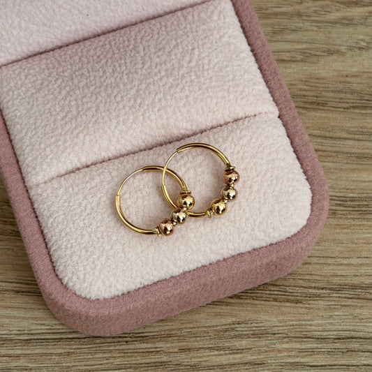 UNMISSABLE PLAIN HOOP EARRINGS + BEADS THREE GOLD TONES 1CM YELLOW GOLD 18K - 0.66GR