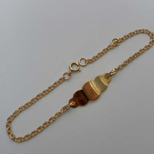 PULSERA PARA BEBE MINI ARO SEGUIDO + PLACA LISA DE NUBE ORO AMARILLO COL 18K 14CM A 15.5CM - 1,38GR