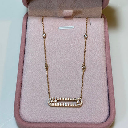 CADENA MINI ROLON + DIJE PLACA CON PIEDRAS BLANCAS ORO AMARILLO ITALY ESP 18K 45CM - 4,6GR