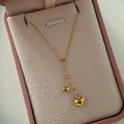 CADENA MINI FRANCO 0.6MM + 2 DIJES CORAZON COLGANTE ORO AMARILLO ITALY ESP 18K 45CM - 1,03GR