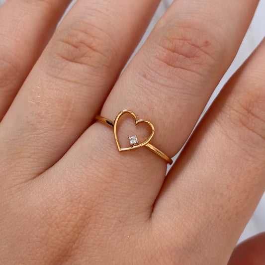 ANILLO CORAZON SILUETA DIAMANTE NATURAL 0,02QTS ORO AMARILLO ITALY 18K TALLA 6.5 - 0,99GR