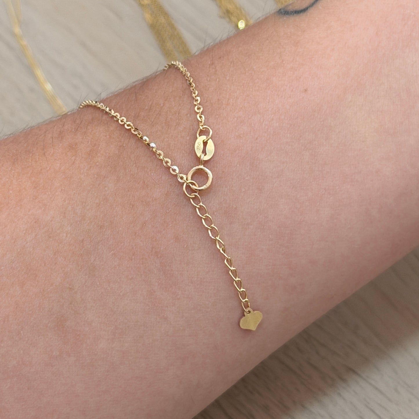 CADENA MINI ROLON + DIJES Y BOLAS DIAMANTADAS TRES OROS ITALY 18K - 42CM A 44CM 4,18GR