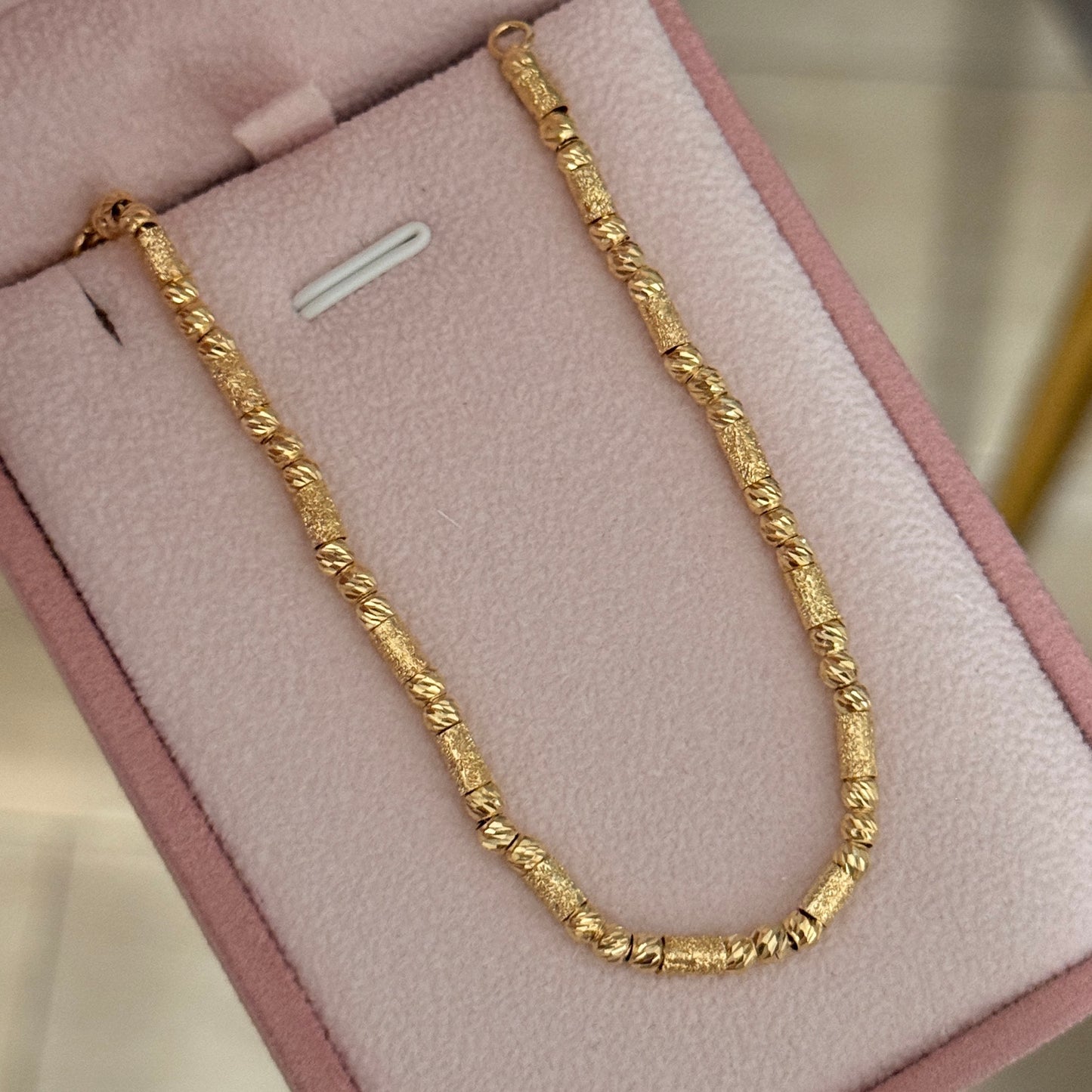 18K YELLOW GOLD 3M DIAMOND BALL + CYLINDER BRACELET 18.5CM - 5.39GR