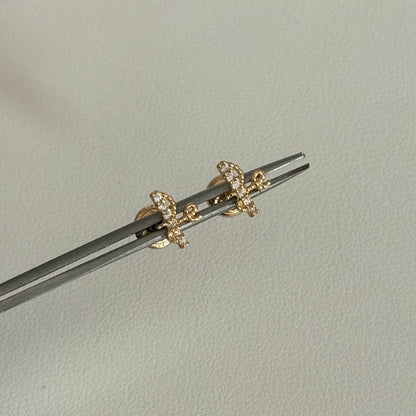 EARRINGS WORD "FE" WHITE ZIRCONS 18K YELLOW GOLD - 0.71GR