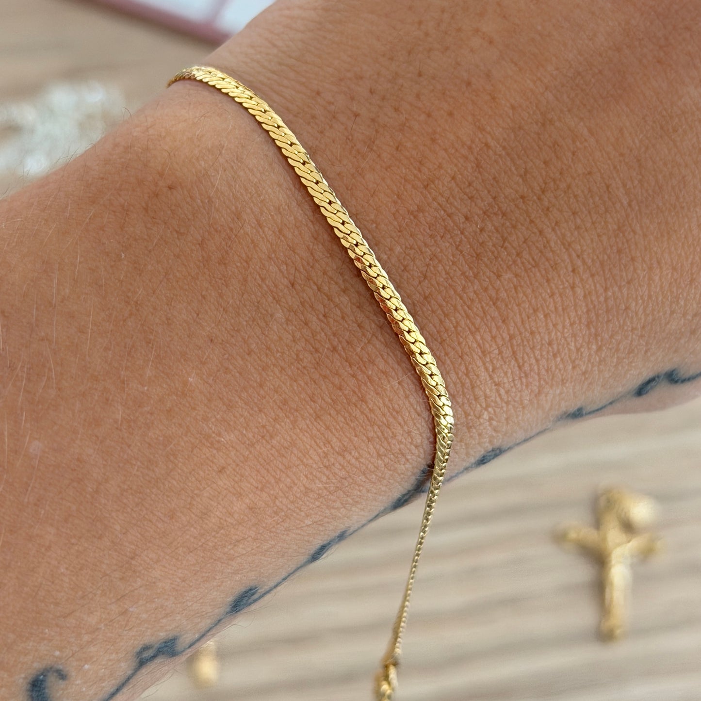 2.2MM SNAKE BRACELET YELLOW GOLD ITALY 18K 18CM - 1.64GR