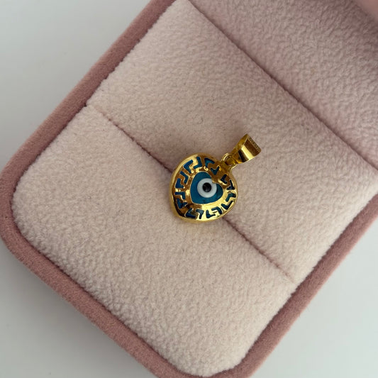 DIJE OJO TURCO PROTECCION EN CORAZON 1.8CM ORO AMARILLO ITALY ESP 18K - 1,16GR