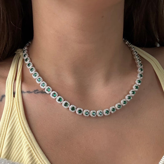 CADENA PRINCESS PIEDRAS BLANCAS Y VERDES 8MM PLATA 925 - 45CM