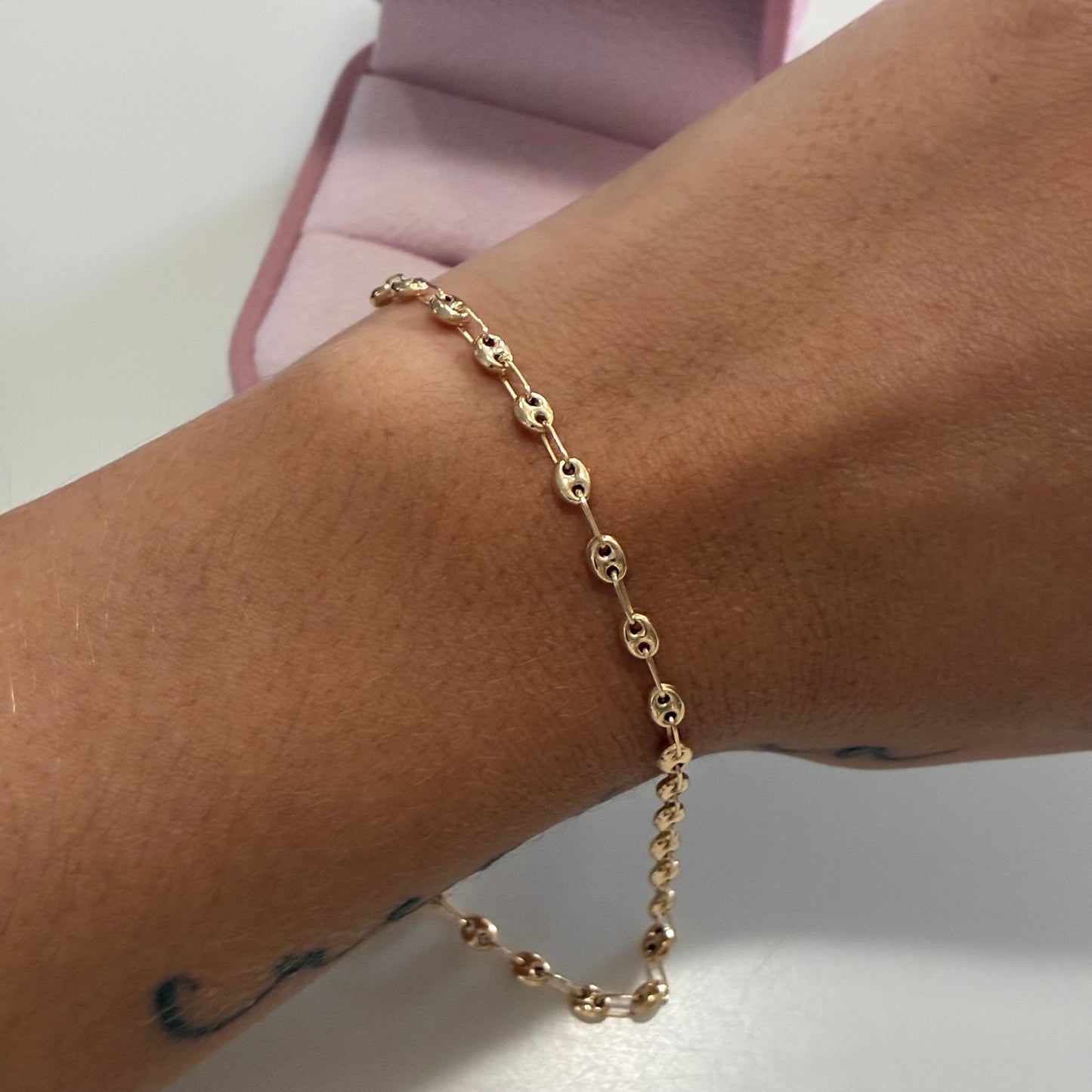 3MM COFFEE BEAN BRACELET 18K YELLOW GOLD 18CM - 2.23GR