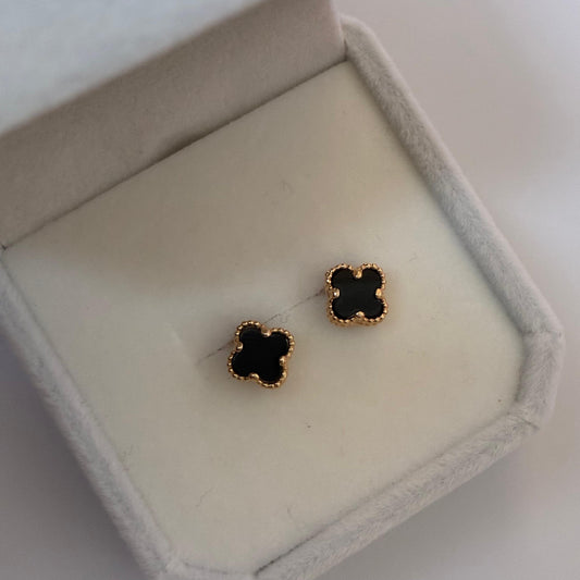 8MM CLOVER STUDS BLACK STONE YELLOW GOLD COL 18K - 1.5GR