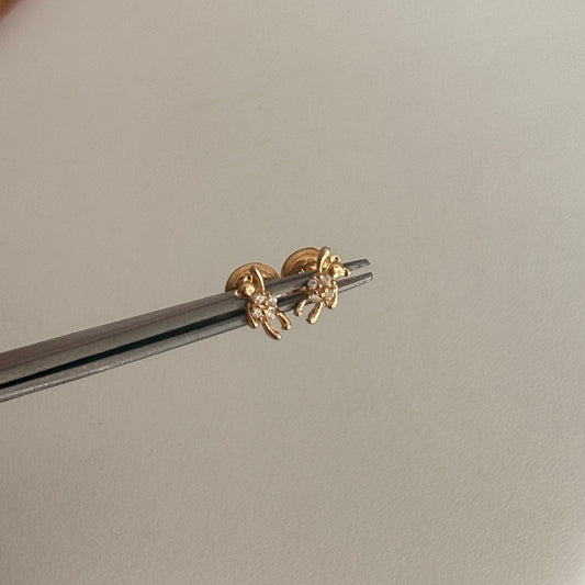 FREEHAND BEAR EARRINGS WITH WHITE ZIRCONS IN 18K YELLOW GOLD - 0.68GR