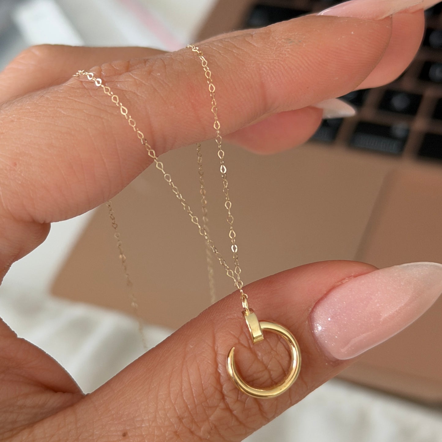 MINI ROLON CHAIN + PLAIN NAIL PENDANT YELLOW GOLD ITALY 18K 40CM - 0.72GR