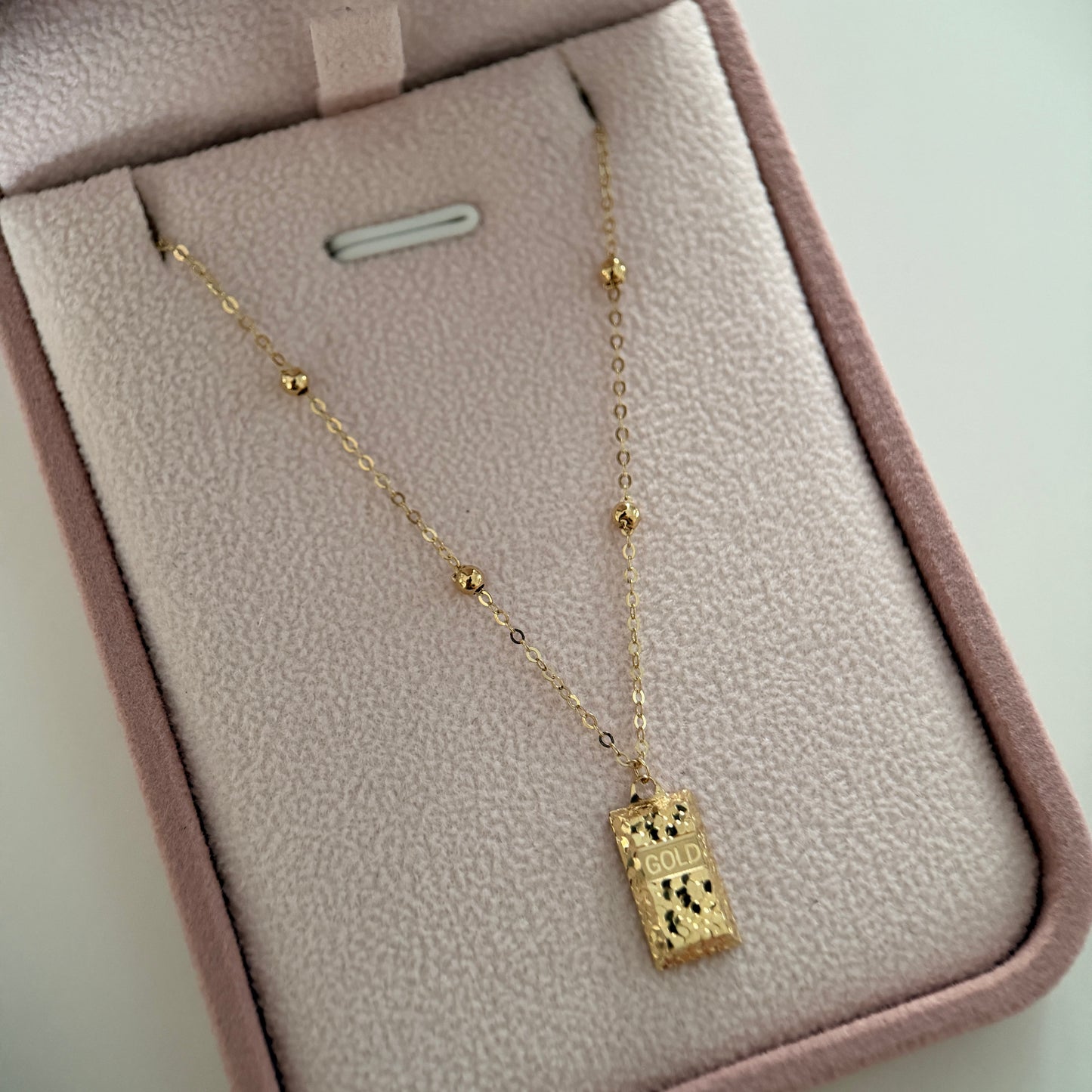 CADENA MINI ROLON ESTELAR + DIJE LINGOTE ORO AMARILLO ITALY 18K 45CM - 1,65GR