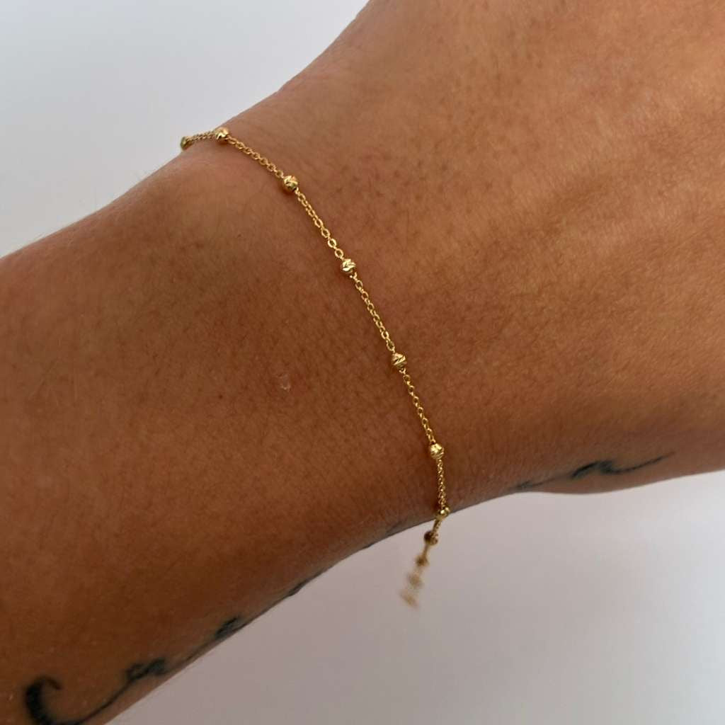 MINI ROLON DIAMOND BRACELET 2MM YELLOW GOLD ITALY ESP 18K 18.5CM - 0.98GR