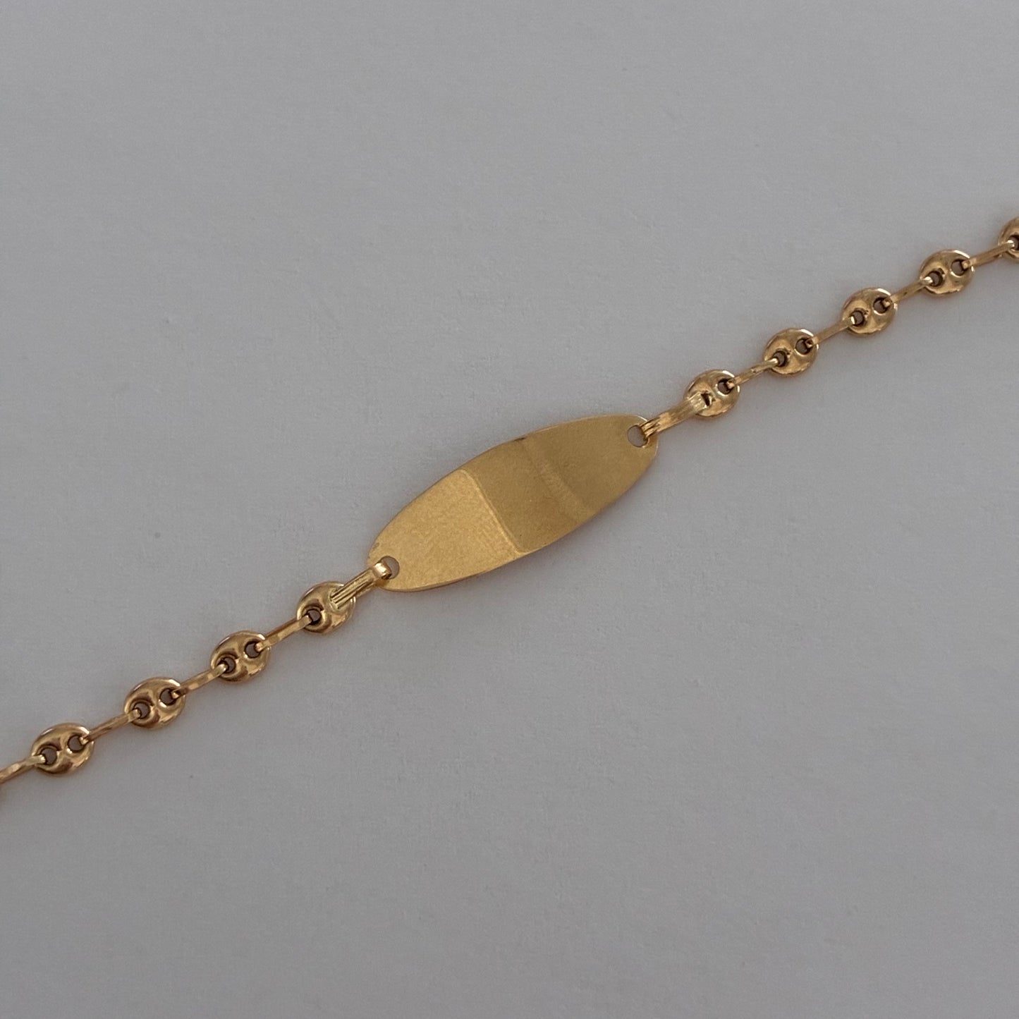 BABY BRACELET WITH OVAL COFFEE BEAN PLATE 3MM 18K YELLOW GOLD 15CM - 1.89GR