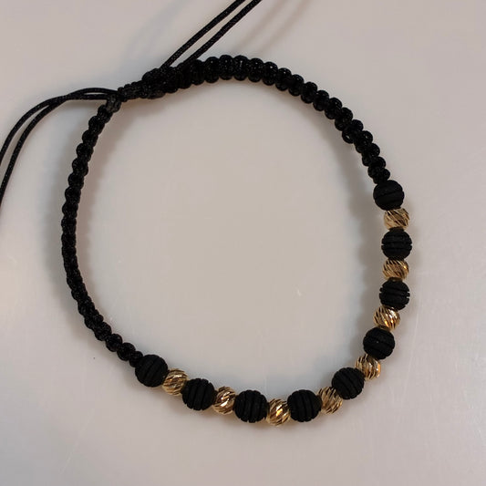 BLACK THREAD BRACELET WITH 8 DIAMOND-CUT BEADS 4MM 18K YELLOW GOLD - 0.95GR