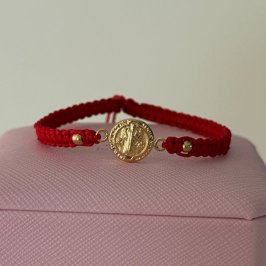 SAN BENITO RED THREAD BRACELET + 2 3M 18K YELLOW GOLD BALLS 0.7GR