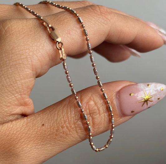 1.5MM ROSE AND WHITE GOLD ITALY 18K DIAMOND-CUT MILITARY CHAIN ​​45CM - 4.19GR