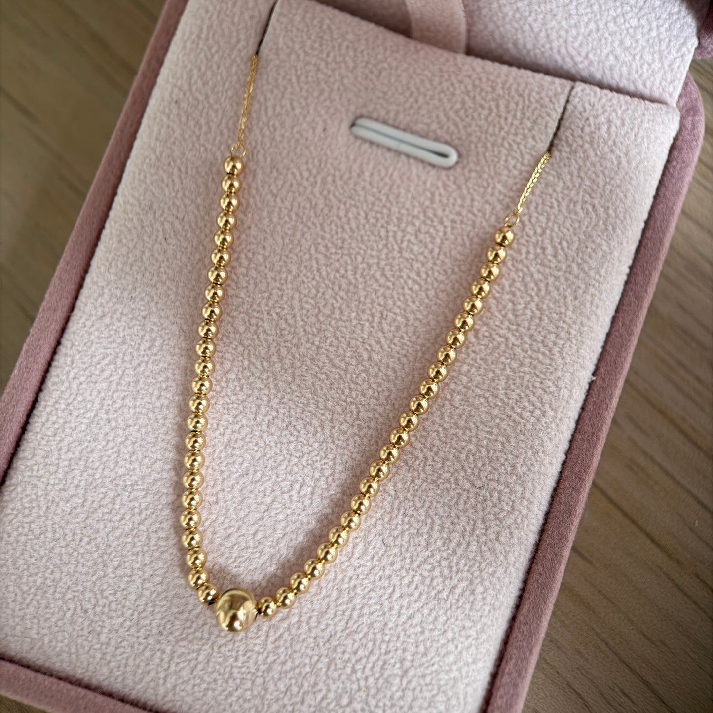 SMOOTH BALL CHAIN 3MM + DIAMOND-CUT BALL YELLOW GOLD ITALY ESP 18K 42CM TO 45CM - 1.33GR