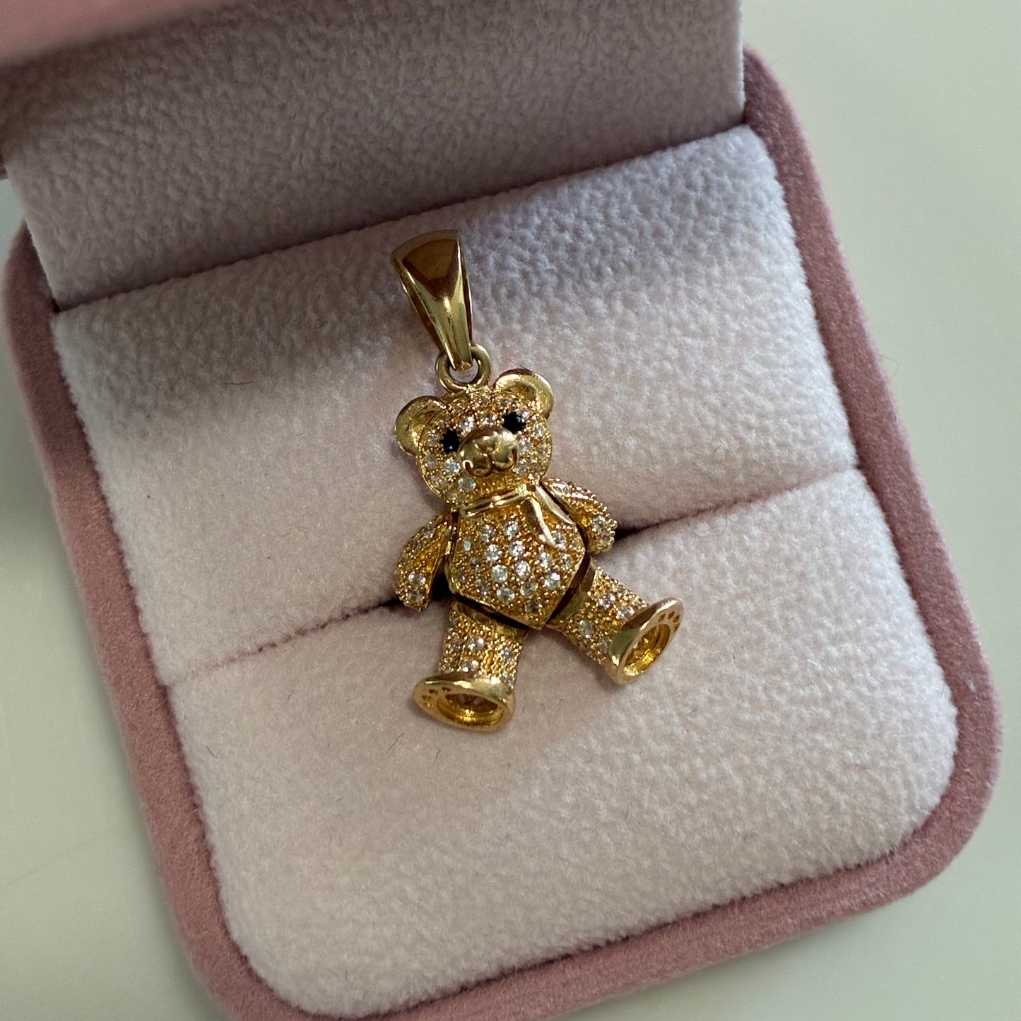 Articulated Bear Pendant with Scarf and Black Eyes, 2.9cm, 18K Yellow Gold - 4.62g