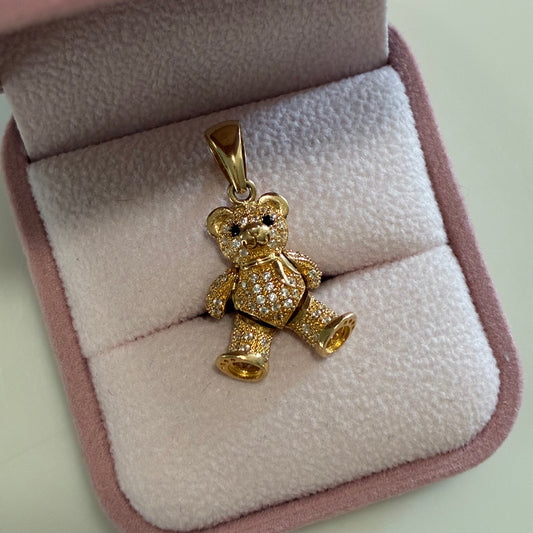 Articulated Bear Pendant with Scarf and Black Eyes, 2.9cm, 18K Yellow Gold - 4.62g