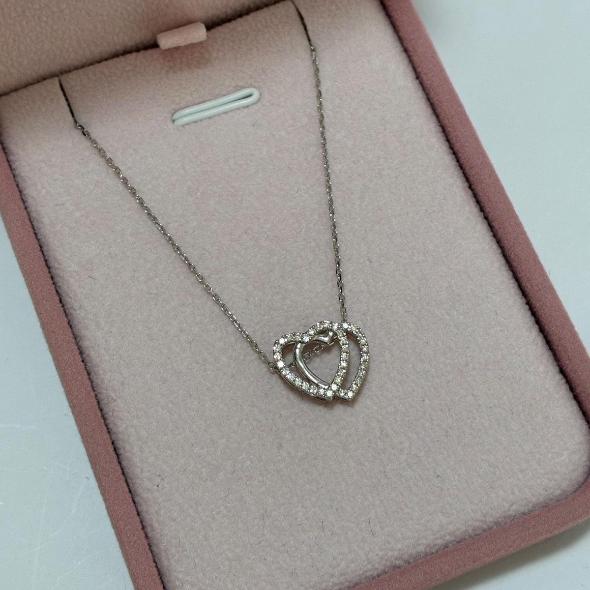 CADENA MINI ROLON + DIJES DE CORAZON EN SILUETA DIAMANTES BLANCOS 0,20QTS ORO BLANCO ITALY 18K 45CM - 2,55GR