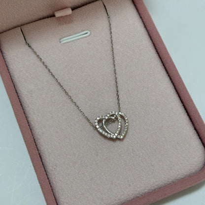 CADENA MINI ROLON + DIJES DE CORAZON EN SILUETA DIAMANTES BLANCOS 0,20QTS ORO BLANCO ITALY 18K 45CM - 2,55GR