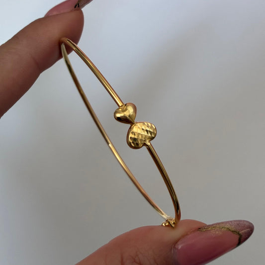 SMOOTH AND DIAMOND-CUT HEART RING BRACELET YELLOW GOLD ITALY ESP 18K 17CM - 2.72GR